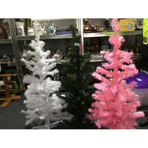 722 - Brand New 3ft Christmas Trees x3 In Pink, White and Green