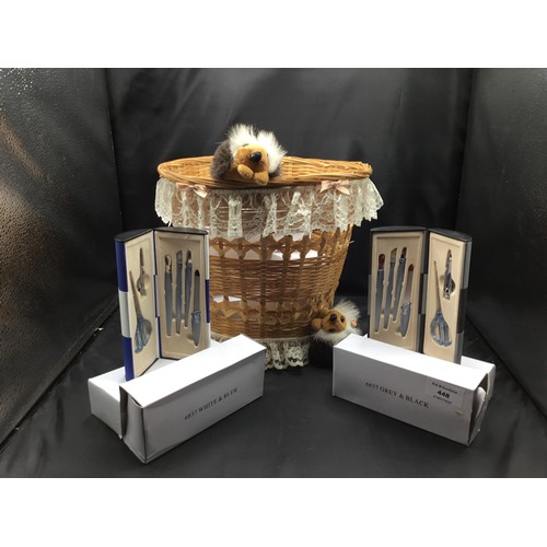 448 - Whicker Hedgehog Basket and New Manicure Sets x6