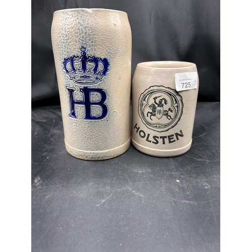 725 - 2 German Holsten Tankards 1 Is Marked