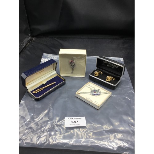 647 - Cufflinks, Brooch and 2 Tie Pins