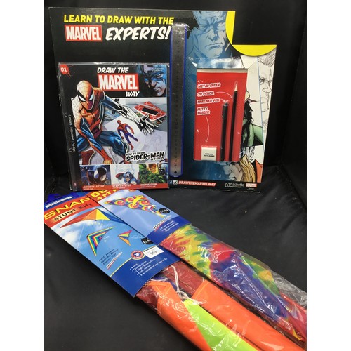 559 - Marvel Drawing Set, Stunt Kite and a Delta Kite