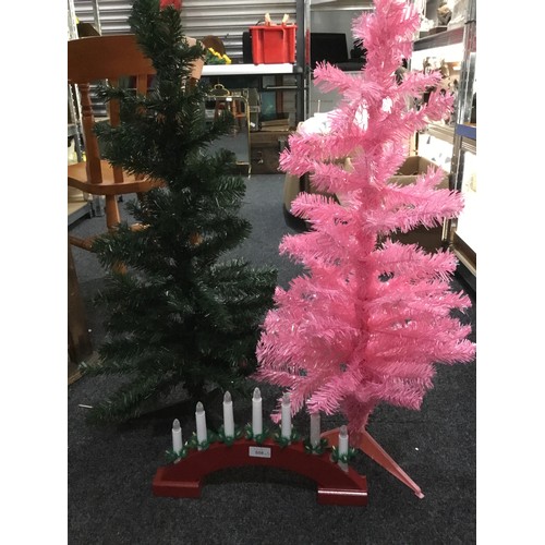 558 - 2 New 3Ft Christmas Trees and a Christmas Candle Bridge