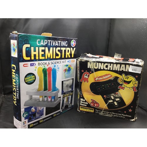 550 - Vintage Boxed Munch Men Game In Working Order and a Vintage Chemistry Set