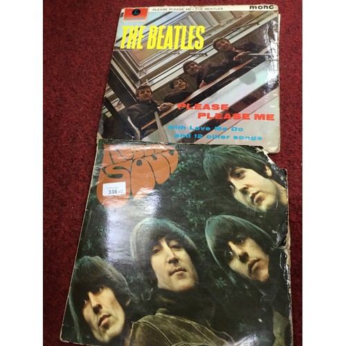 336 - 2x Beatles LPs Please Please Me and Rubber Soul Signed on Back Not Sure of Authenticity