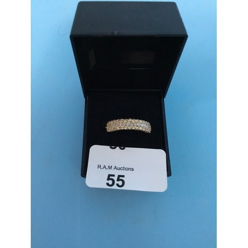 55 - 925 Gold On Silver 3 Row Crystal Ring