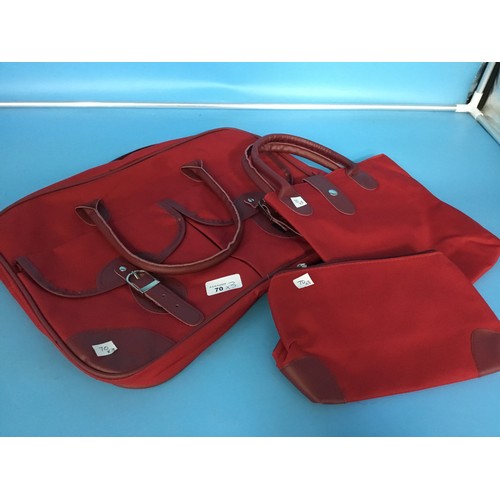 70 - Red 3 Piece Travel Set To Include Make Up Bag, Handbag and Holdall