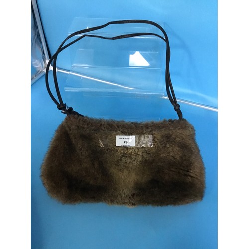 79 - Teddy Fur Shoulder Bag With Brown Leather Straps