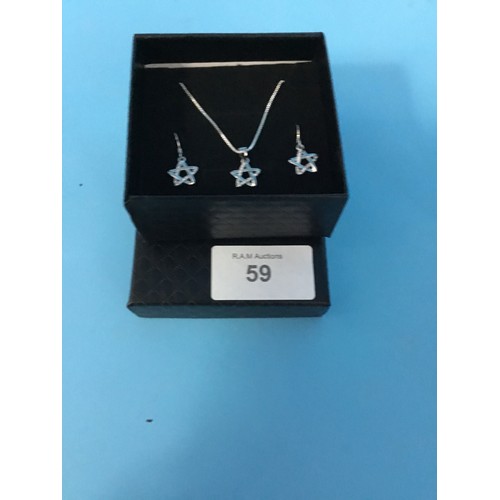 59 - 925 Silver Crystal Stars Necklace and Earrings Set