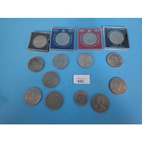 86C - Selection Of Cased and loose British Coins To Include Churchill, POW, Diana, Five Shillings, Half Cr... 