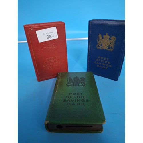 88 - Vintage Original 3 Post Office Savings Bank Books In Red, Blue and Green