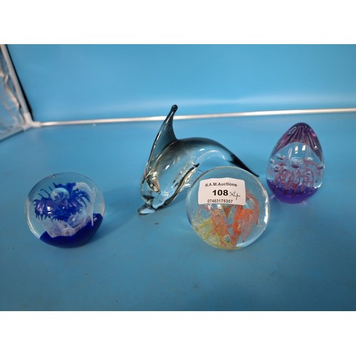 108 - Vintage Paperweights x4 To Include a Dolphin