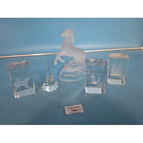 123 - Crystal Horse , 3 Crystal Laser Pieces and 1 Signed Crystal