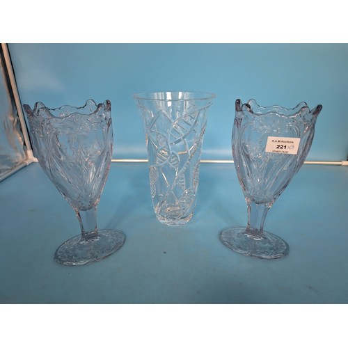 221 - 2 Vintage Glass Vases and a Crystal Vase