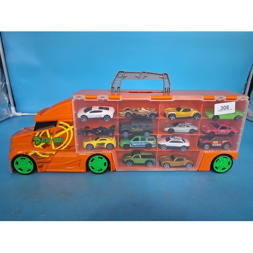 308 - Transporter Car Carrier Full Of Hotwheels Etc