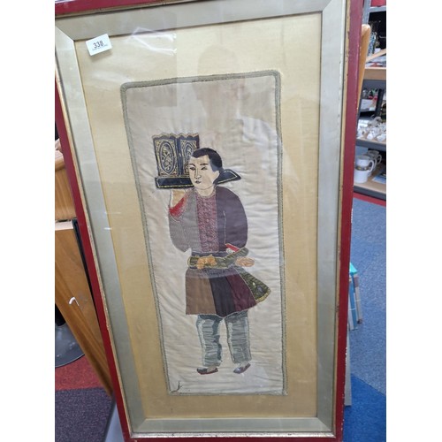 338 - Antique Framed Chinese Silk 3Ft x 18