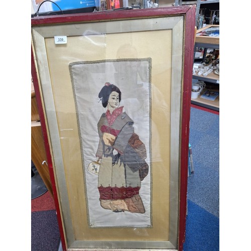 339 - Antique Framed Chinese Silk 3Ft x 18