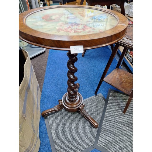 347 - Victorian 3 Legged Queen Anne Wool Top Tapestry Table