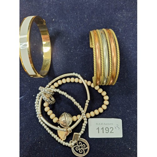 1192 - Selection of 3 Bracelets and Bangles To Include Halcyon Days, Envy and A Mexican Silver Bangle