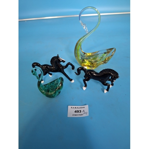 493A - Murano Glass x4 and 2 Vintage Bottles