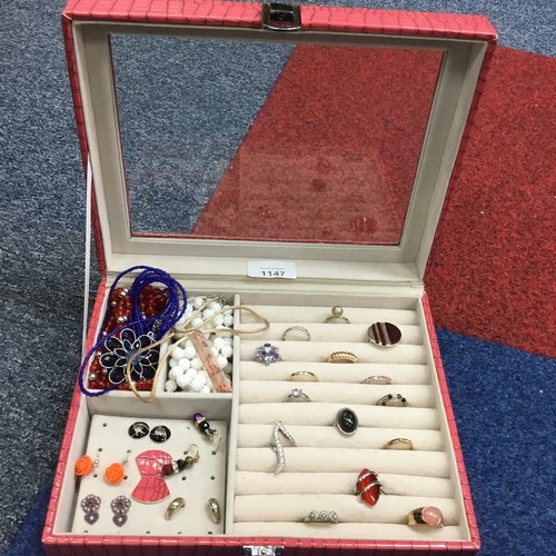 1147 - Jewelry Box and Contents To Include Rings, Earrings and Necklaces