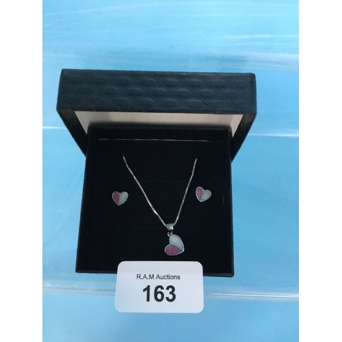 163 - New 925 Silver and Enameled Heart Necklace and Earring Set