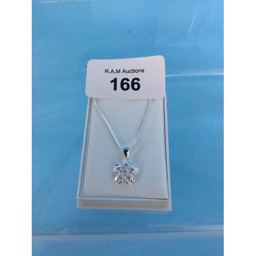 166 - New 925 Silver and Pink Crystal Flower Necklace