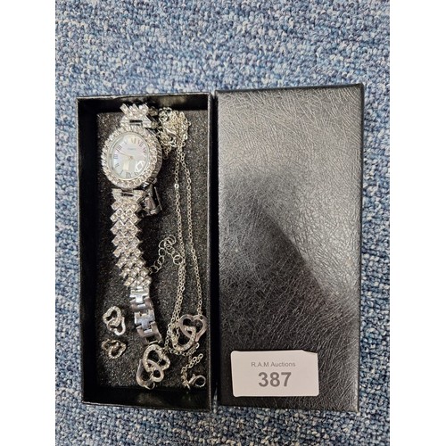 387 - Ladies Boxed Watch, Necklace, Bracelet and Earrings