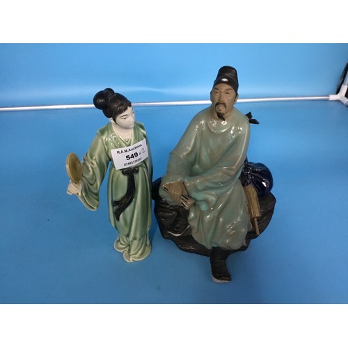 549 - Chinese Figures x2 With Marks To The Base