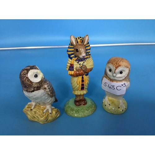 543C - Beswick Owls x2 and Royal Doulton Tutankhamen