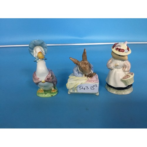 543B - Beatrix Potter x1 and Bunnykins x2 To Include Puddleduck, Lady Wood Mouse and Baby Bunnykins