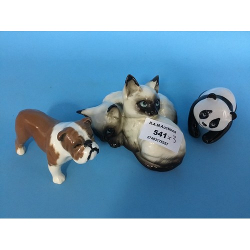 541 - Beswick Bulldog and Panda and Royal Doulton Cats