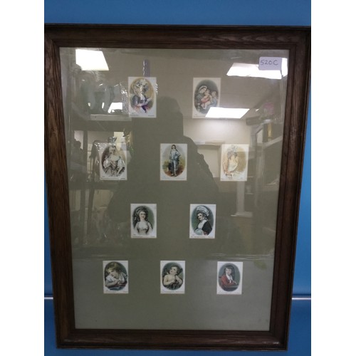 520C - Framed Genuine Silk Picture Cigarette Cards x9 (not glued)