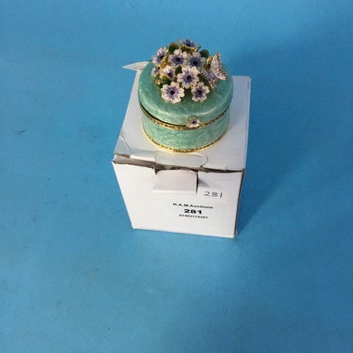 281 - Enameled Trinket Pot in the Perpillion Design (new and boxed)