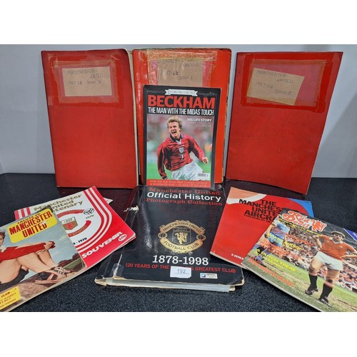 192 - MUFC vintage group x9 to inc. MUFC centenary/MUFC official history,MUFC 1957/58 prints x3/MUFC aircr... 