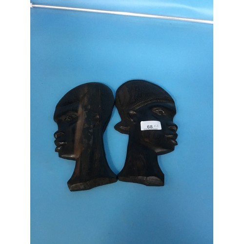 68 - Pair Of Heavy African Wooden Heads