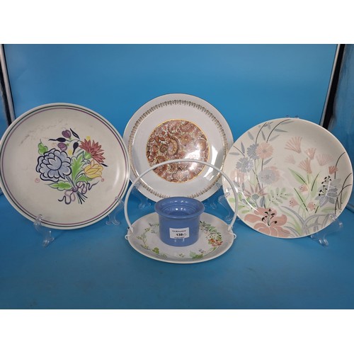 138 - Poole Pottery x5 To Include 3 Plates, Tealight Stand and a Handled Cake Tray