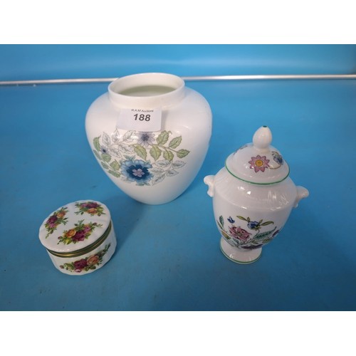 188 - Wedgewood Vase, Minton Lidded Jar and a Country Rose Trinket Box