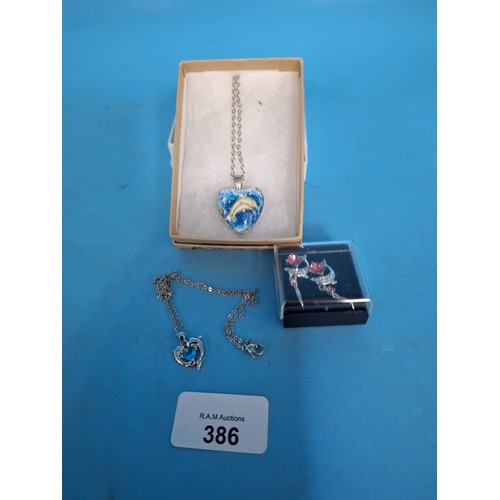 386 - Ladies Dolphin Pendant Necklace, Dolphin Necklace and Earrings