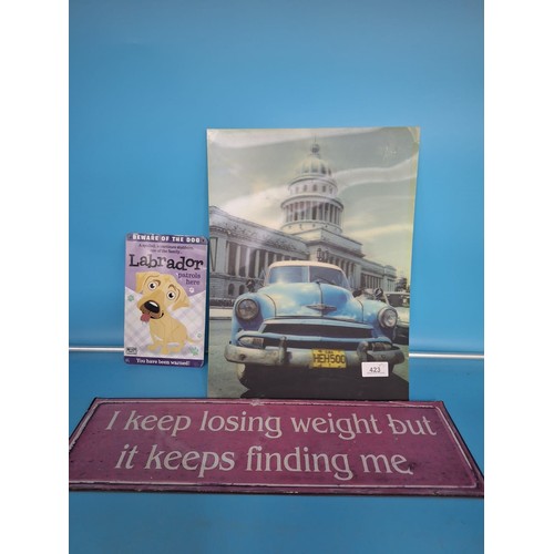 423 - 2 Metal Advertising Signs and a 3D Car Picture