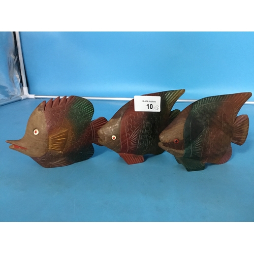 10 - 3 Wooden Carved Fish