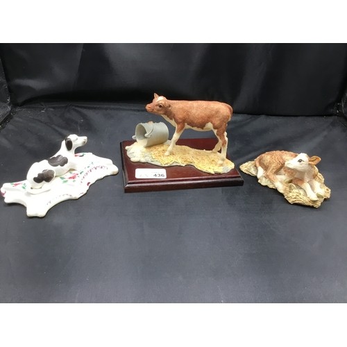 436 - 3 Animal Figures To Include a Cow, Calf and a Dog