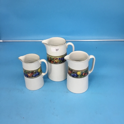 201 - Set of 3 Winton Fruit Pattern Water Jugs