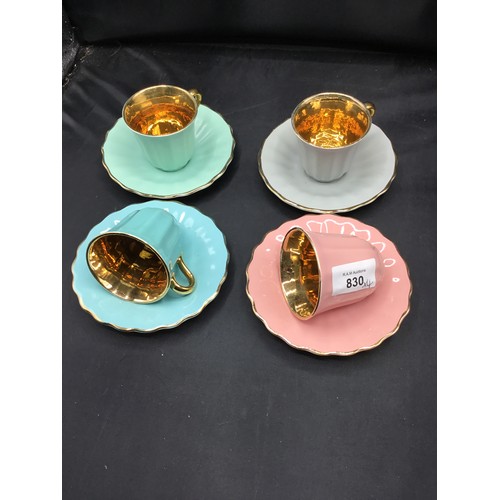 830 - Wade Cups and Saucers x4 Gold Lined 2 are Pink and 2 are Blue