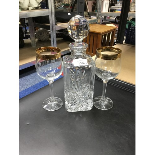 113 - 10” Glass Decanter and 2 Glasses