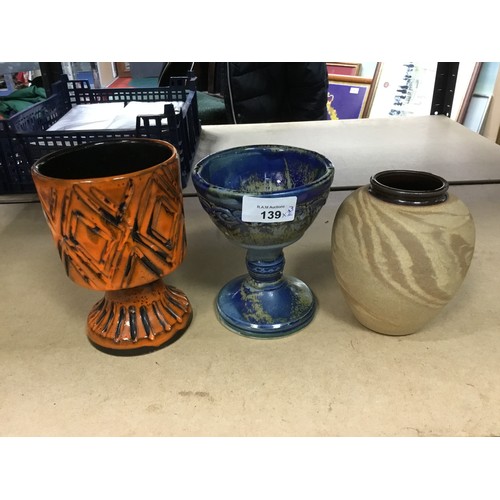 139 - Vases x3 To Include Orange, Blue and Brown