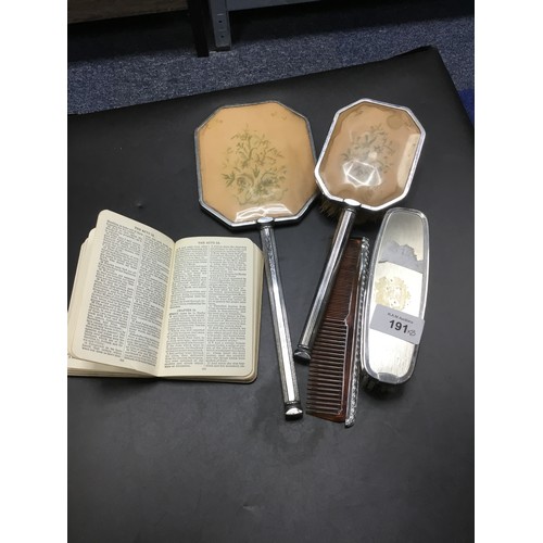 191 - Plated Items To Include Mirror, Brush, Comb, Knives, Cutlery and a Wooden Bible