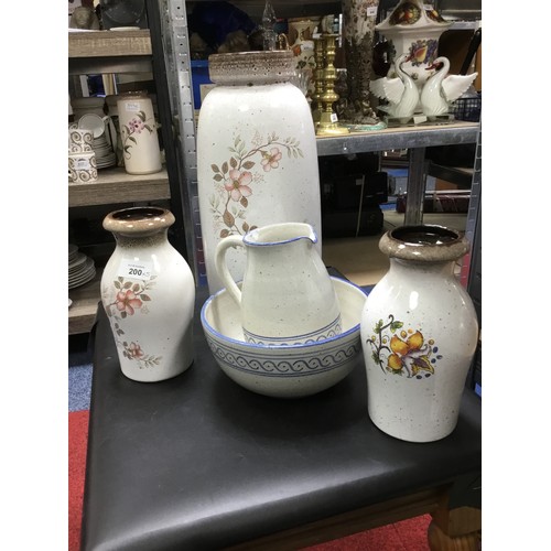 200 - 3 West German Vases, A Jug and a Wash Basin