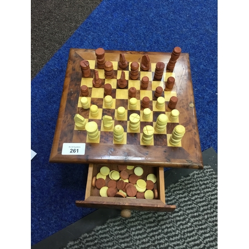 261 - Boxed Inlaid Chess Table and Pieces