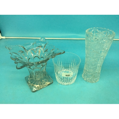 449 - Crystal and Glass Lot To Include Star Of David Vase, Vase and a BM&ICI Goblet