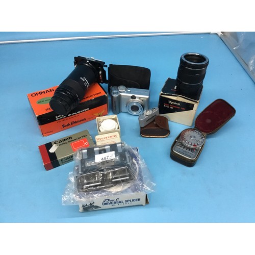 457 - Selection of Vintage Camera Equipment To Include Cased Meter, Canon Sure Shot, Auto Extension Tube, ... 